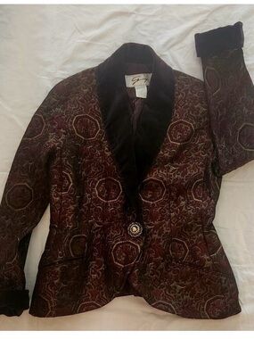 VTG Genny Jacquard Blazer Burgundy with Velvet Size 10